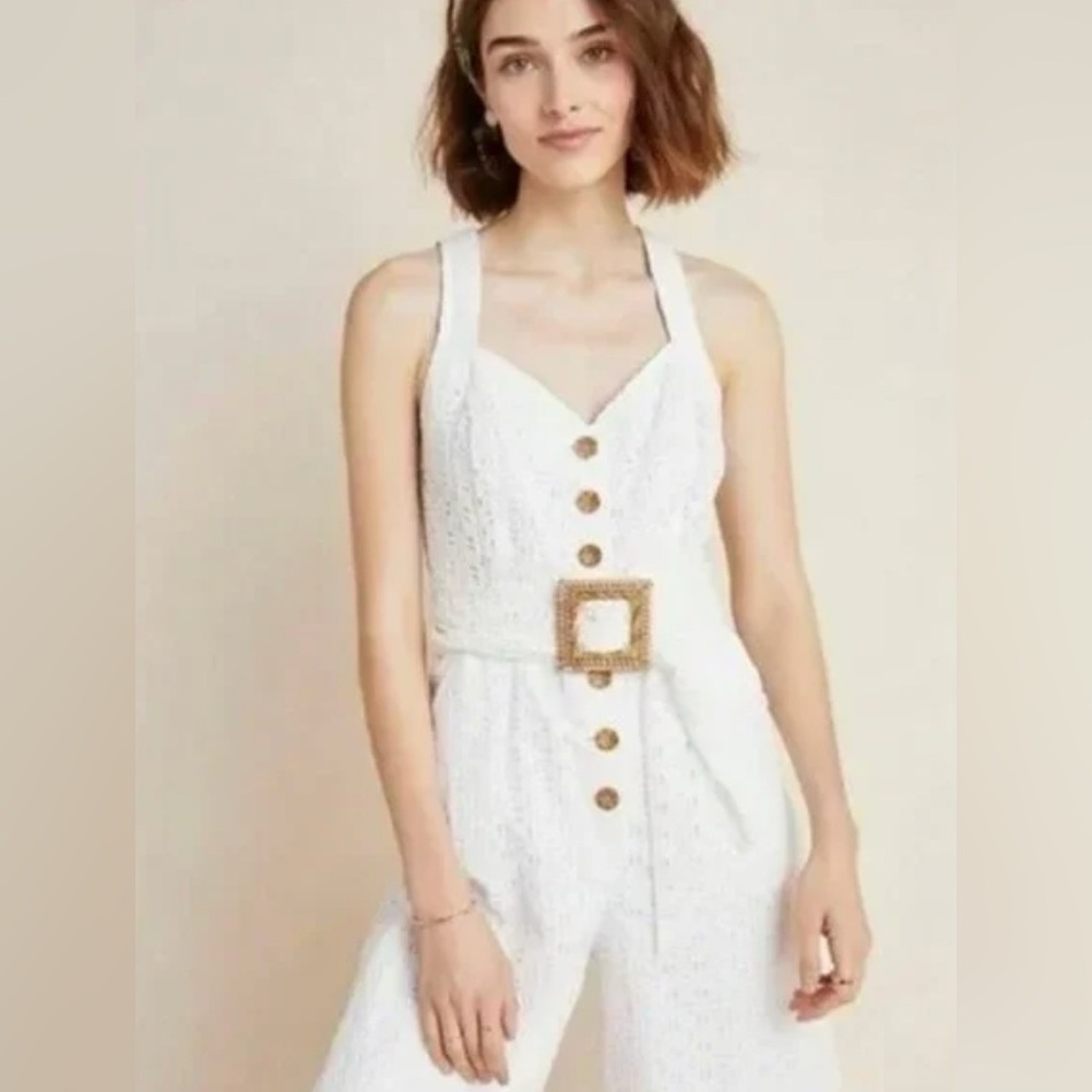 Anthropologie White Eyelet Belted Romper | Size: 16